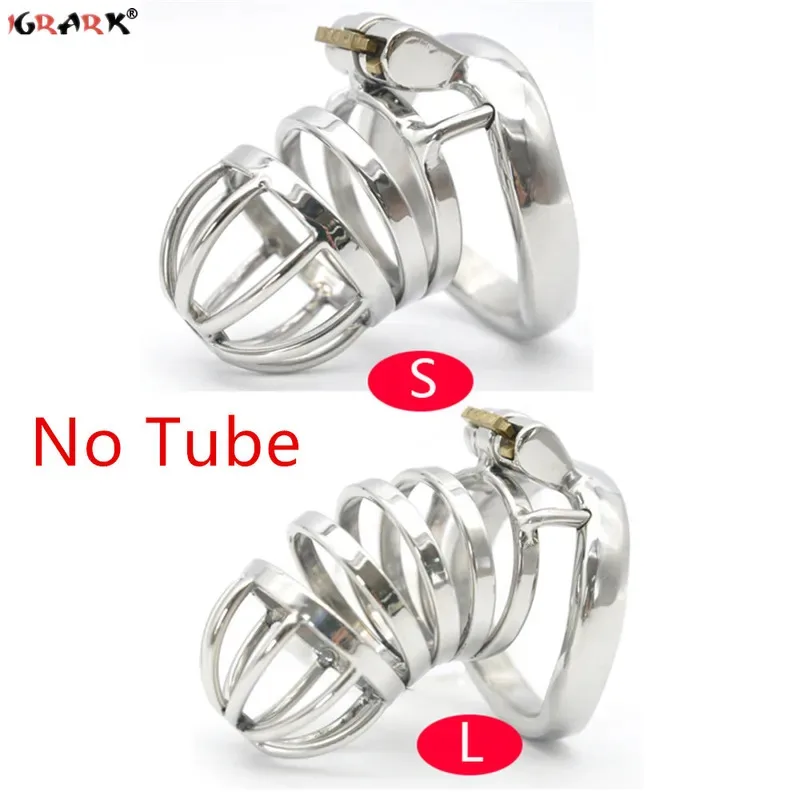 Dispositivo di castità maschile Gabbia per cazzi in acciaio inossidabile Giocattoli sessuali con serratura per uomini Manicotto per pene Anello per pene Giochi per adulti gay Prodotti erotici