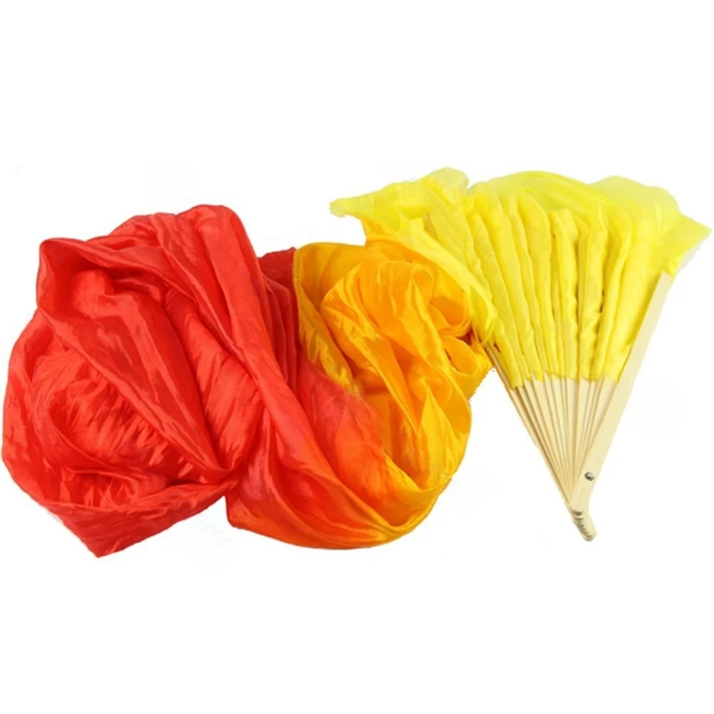 652F Colors Silk Belly Dance Fan Female National Dance Dancing Long Bamboo Fan Long Folding Fans 11. inch Performance Props