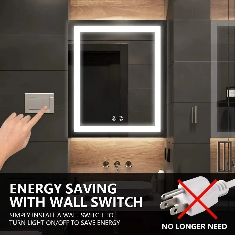 Espejo LED inteligente, lámpara táctil rectangular, montado en la pared, espejos de baño