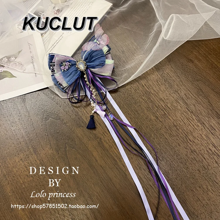 Handgefertigter Lolita-Haarschmuck für Frauen, schwere Industrie, marineblau, Mädchen-Haarspange, Schleife, süßes und süßes Cosplay-Accessoire