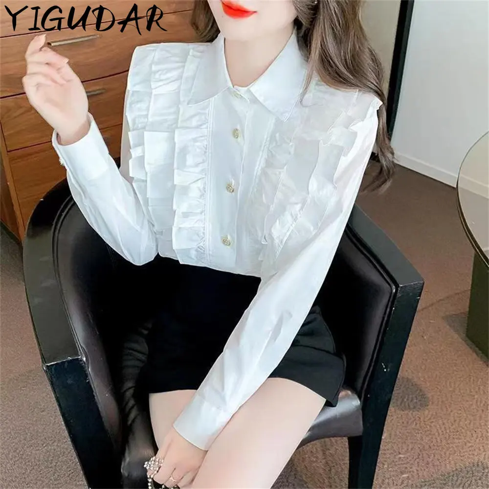 Blouse Women Chiffon Ruffles Solid Loose Fit Womens Tops And Blouses Casual V Neck Shirts Tunic clothes for women korean fashion