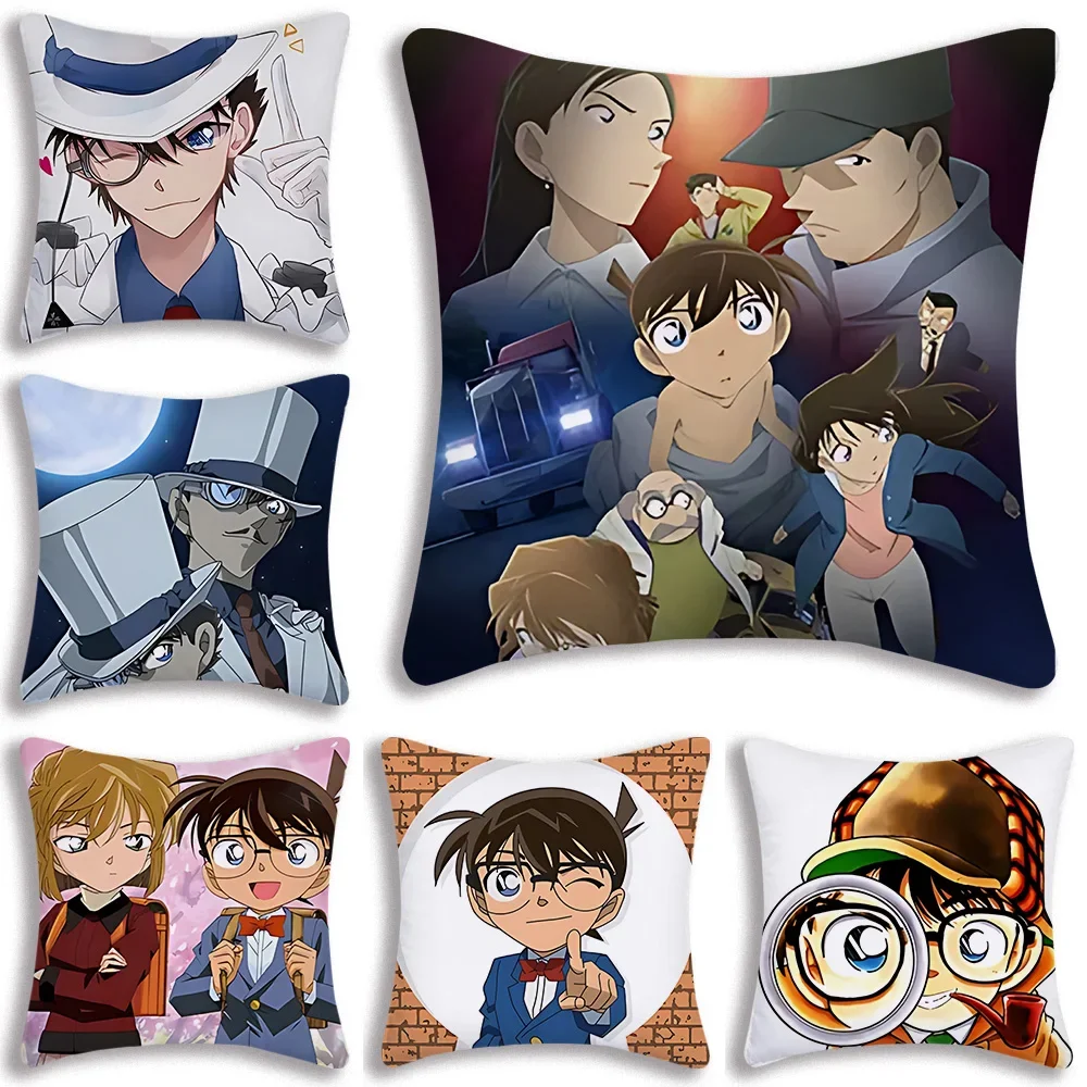 Anime New D-Detective Conans Pillow Covers Cartoon Sofa Decorative Home Double-sided Printing Short Plush Cute Cushion Cover