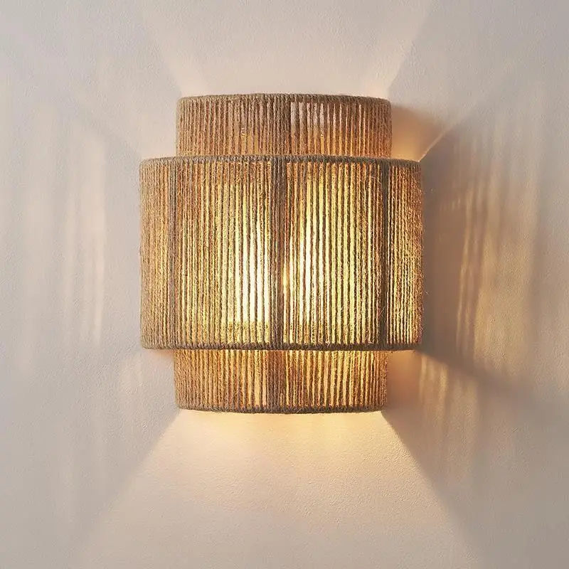

Wabi Sabi Style Macrame Wall Lamp Bohemian Bedside Light for Bedroom Restaurant B&B Decor
