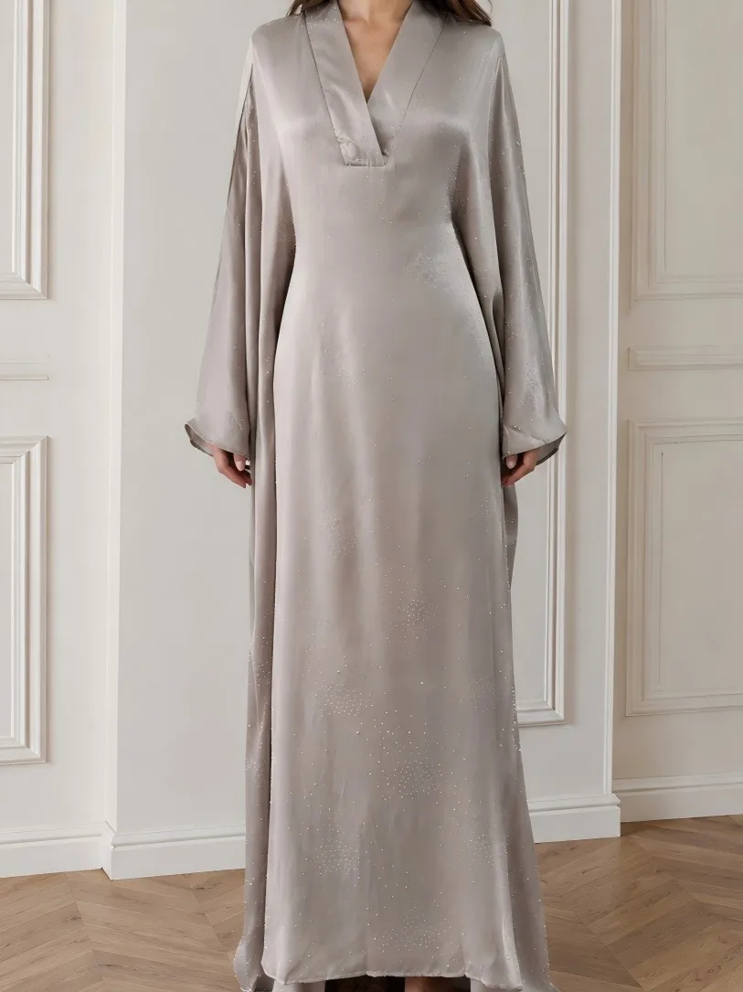 Round Neck Low Waist Gown with Straight Skirt Style Wrinkle Finish Sweet Fresh Maxi Length Regular Sleeve Dress Summer for Women