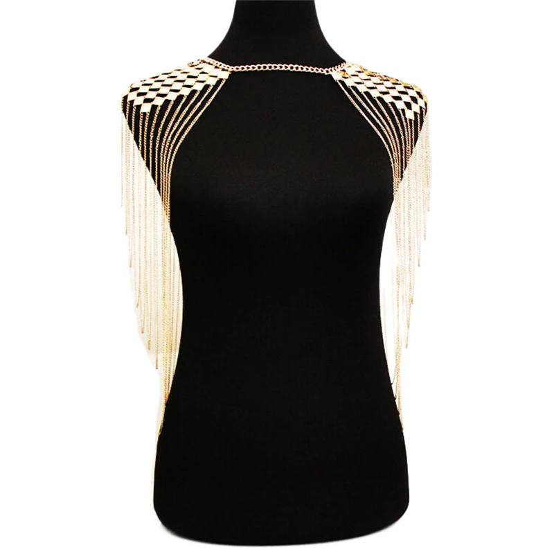 Gold-Silber Punk-Stil Schmuck-Accessoires Halsketten Mehrschichtige Quasten-Körperkette Vintage Damen-Schal Großhandel – Detail 4