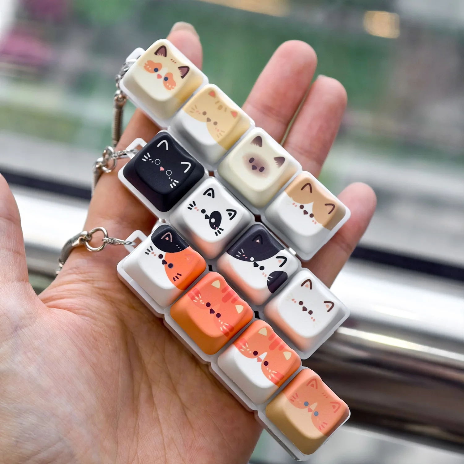 MAIMOOO Cute Cat Mechanical Keyboard Switch Tester Kawaii Keycap Keychain Creative Fidget Toy Bag Pendant Gifts for Kitten Fans