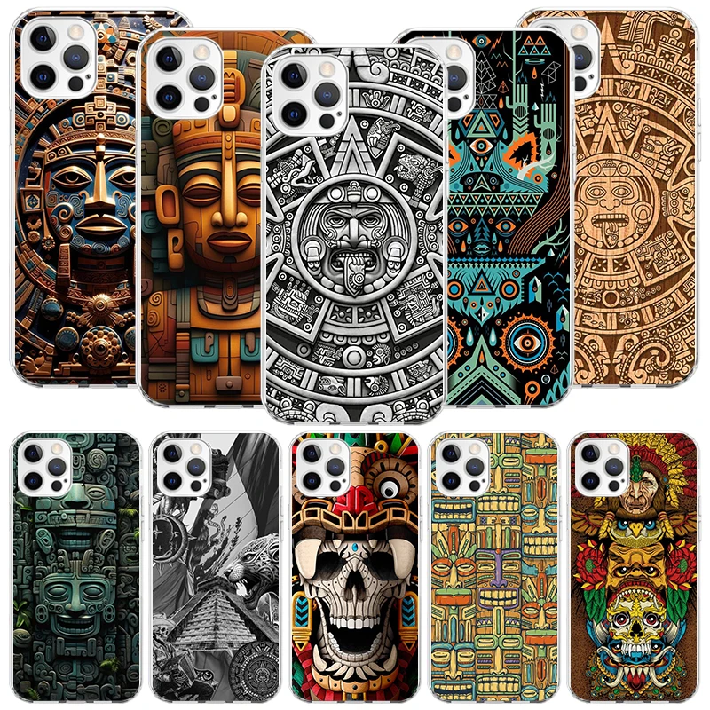 Mayan Stone Totem Pole Phone Case For iPhone 16 15 Plus 11 14 Pro Max 13 12 Mini XS X 7 8 + SE Pattern Customized Couqe Cover 11