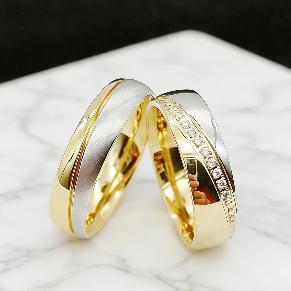 Handmade Two Tone Wedding Band Titanium Stainless Steel Rings For Men And Women Fashion Jewelry Marriage Anniversary Man Gift
