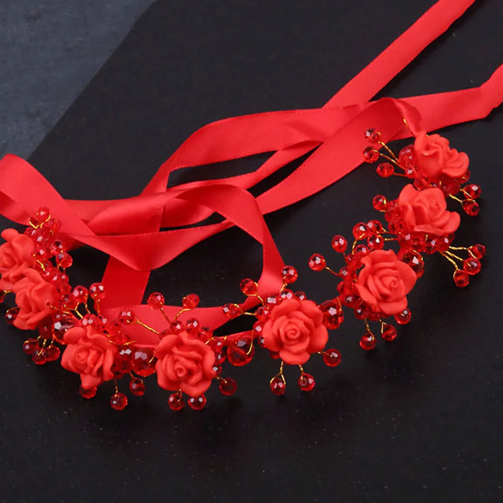 

Bridal Flower Wreath Red Creative Polymer Clay Headdress Simulated Flower Hair Accessory for Wedding Carnival Masquerade Party