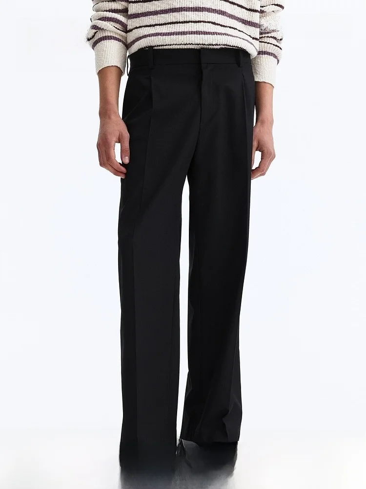 

H&M Men's Loose Fit Commuter Fashionable Trousers 2026 Spring Long Pants Polyester 69% Viscose 29% Spandex 2%