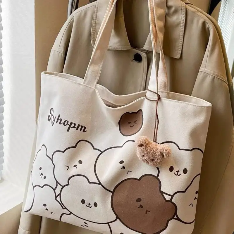 Commuting Japanese cartoon single shoulder large capacity student cloth bag tote versatile student class canvas handbag