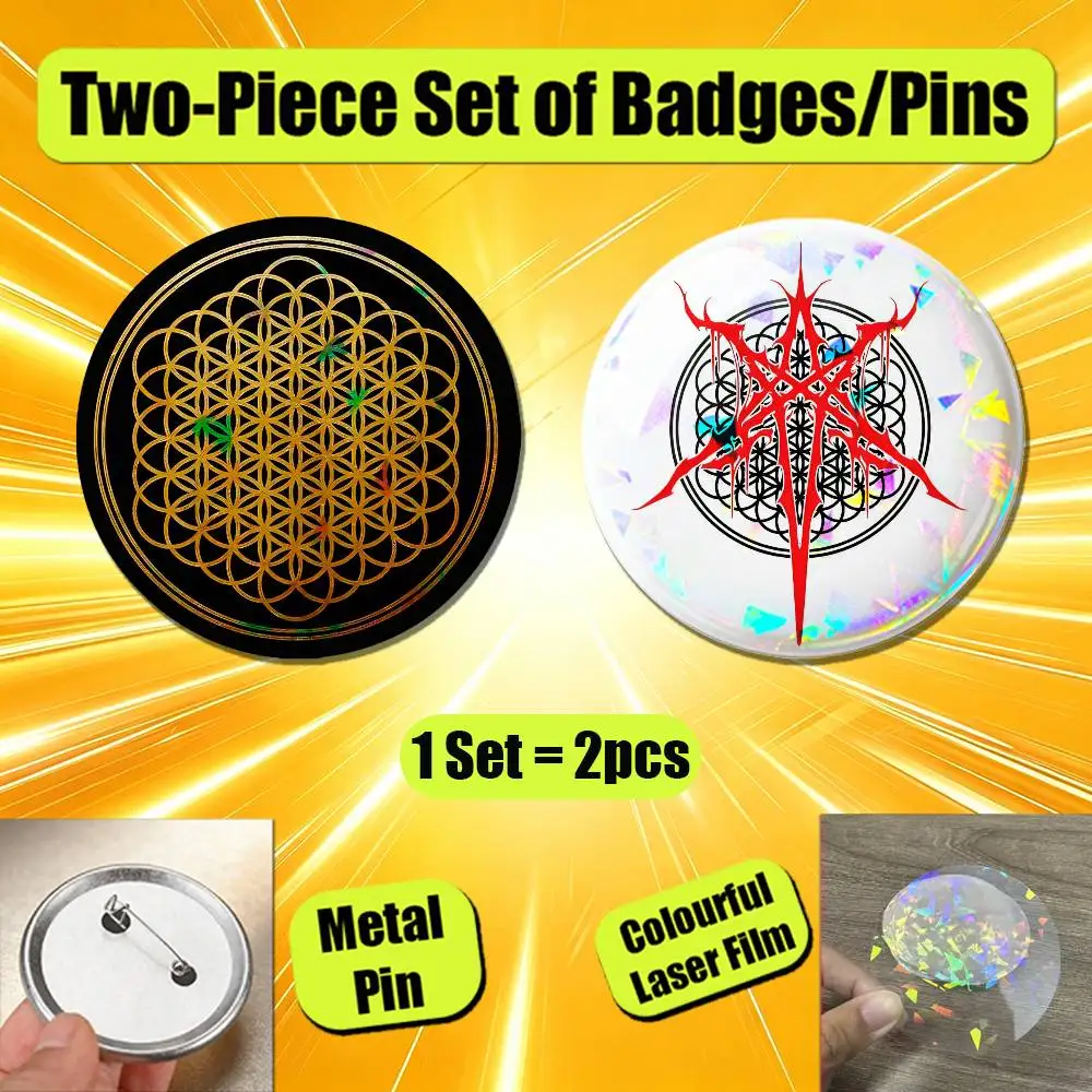 For Bring Me The Horizon BMTH Badge Pin Insignia 2 Pcs Set Round Button Emblem Laser Film Cosplay 25mm Custom