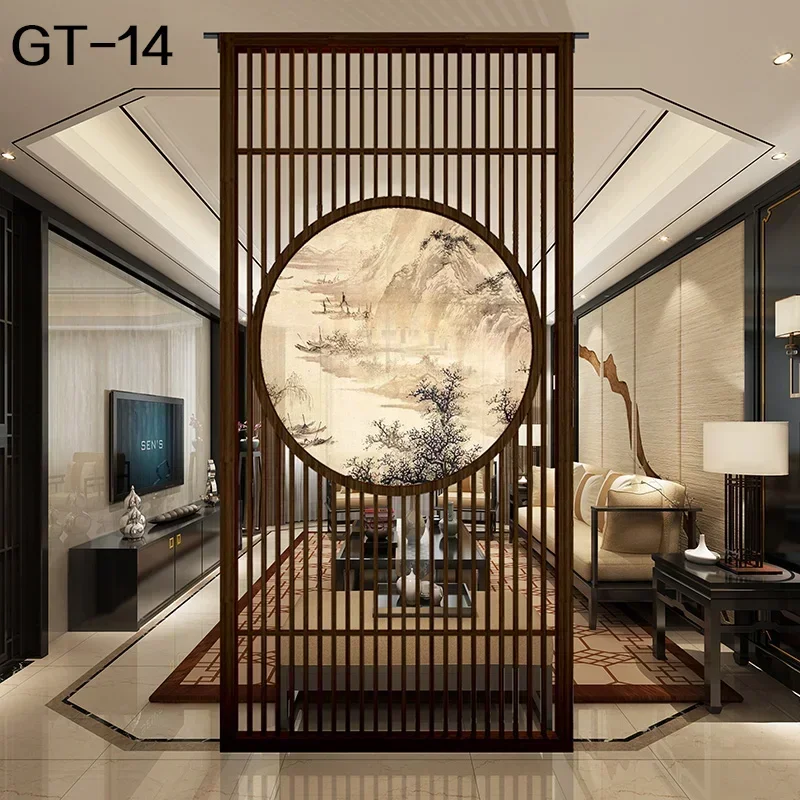 New Chinese screen partition living room solid wood grille modern simple office teahouse entrance block