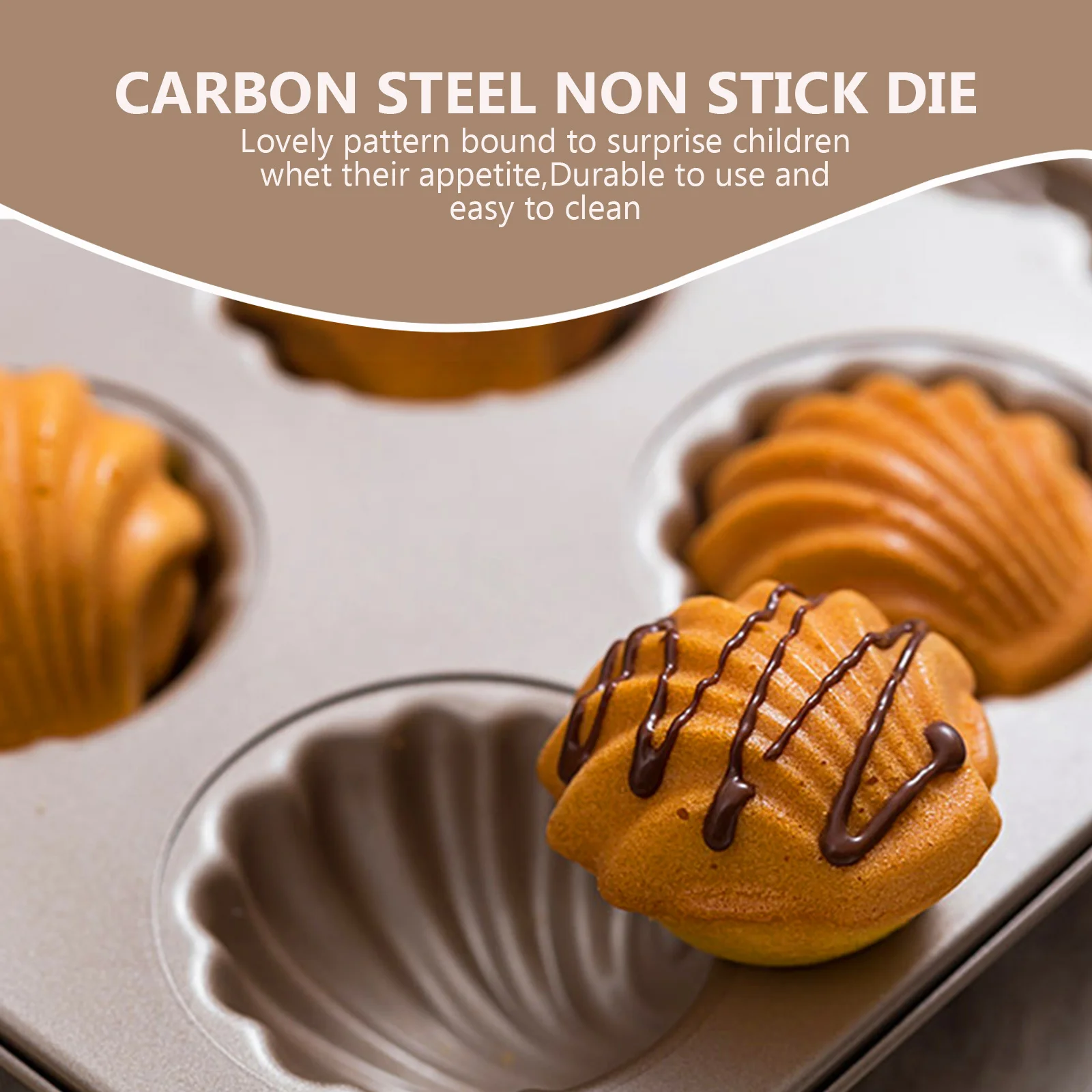 

6 Even Banana Shape Cake Mold Carbon Steel Lovely Pattern Non-Stick Baking Mold Crimping Easy Clean for Cake Madeleine