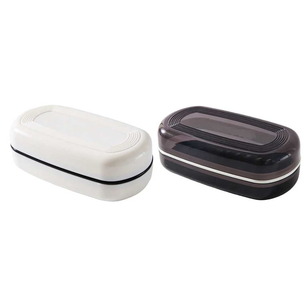 Ergonomic Soap Dish for Travel with Moisture-Resistant Lid Drain Tray and Multi-Bar Capacity 14x8x5cm White Black