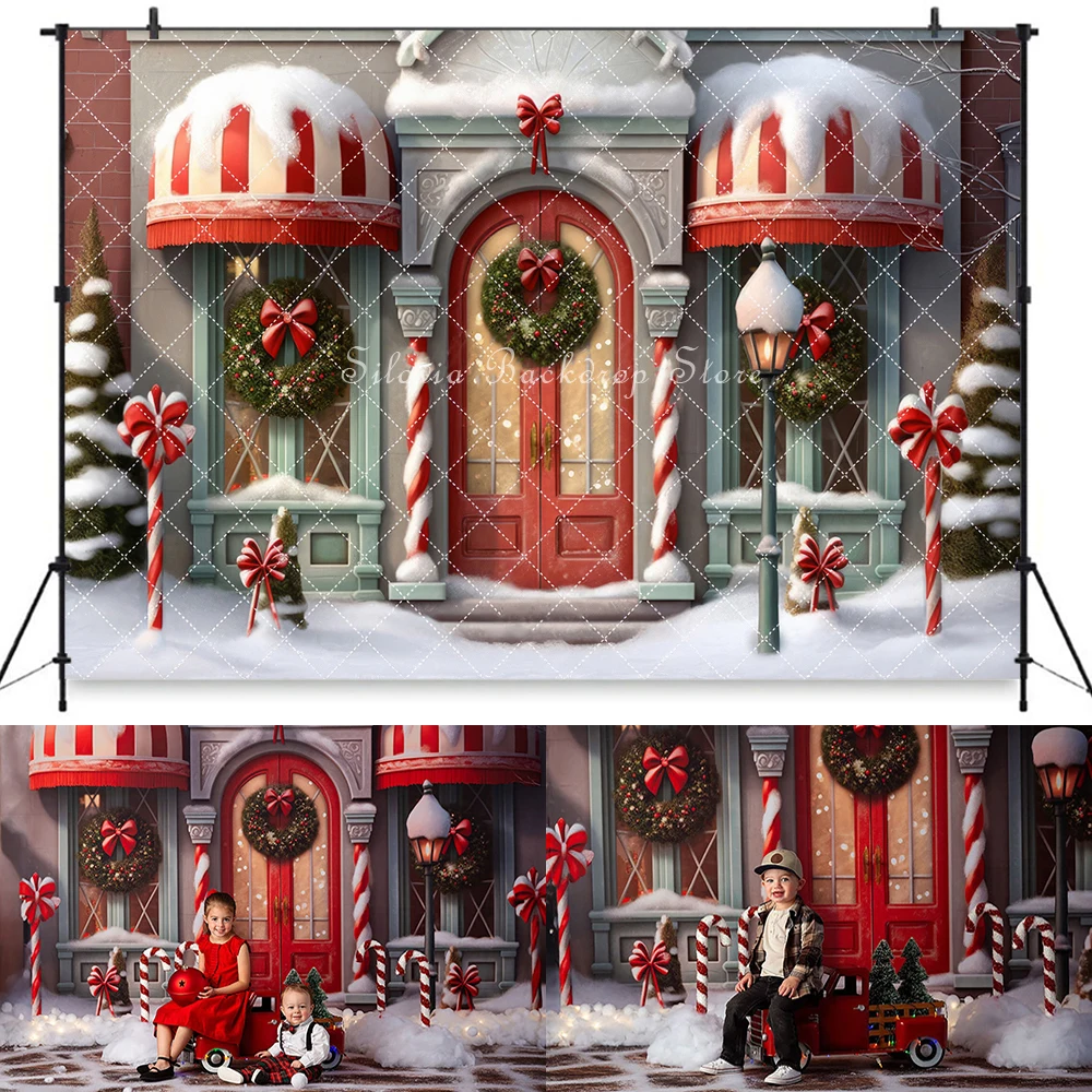 

Christmas Merry Village Store Backdrops Kids Portrait Photocall Decors Photography Backgrounds Winter Photo Studio Props