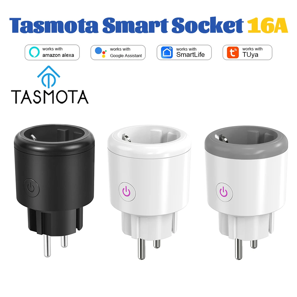 Tasmota EU Smart Plug 16A with WiFi Power Energy Monitor App Remote Control Timer Schedule Voice Control for Alexa Google