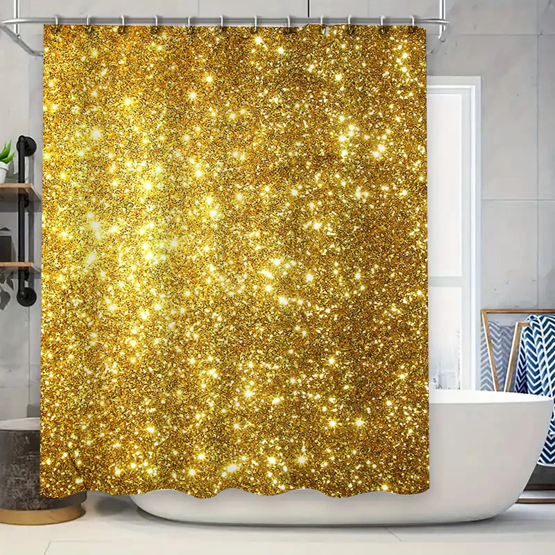 Luxury Gold Glitter Shower Curtain Sparkle Bathroom Decor Shiny Fabric Waterproof Home Accessory for Bathtub or Pool Area (Size: