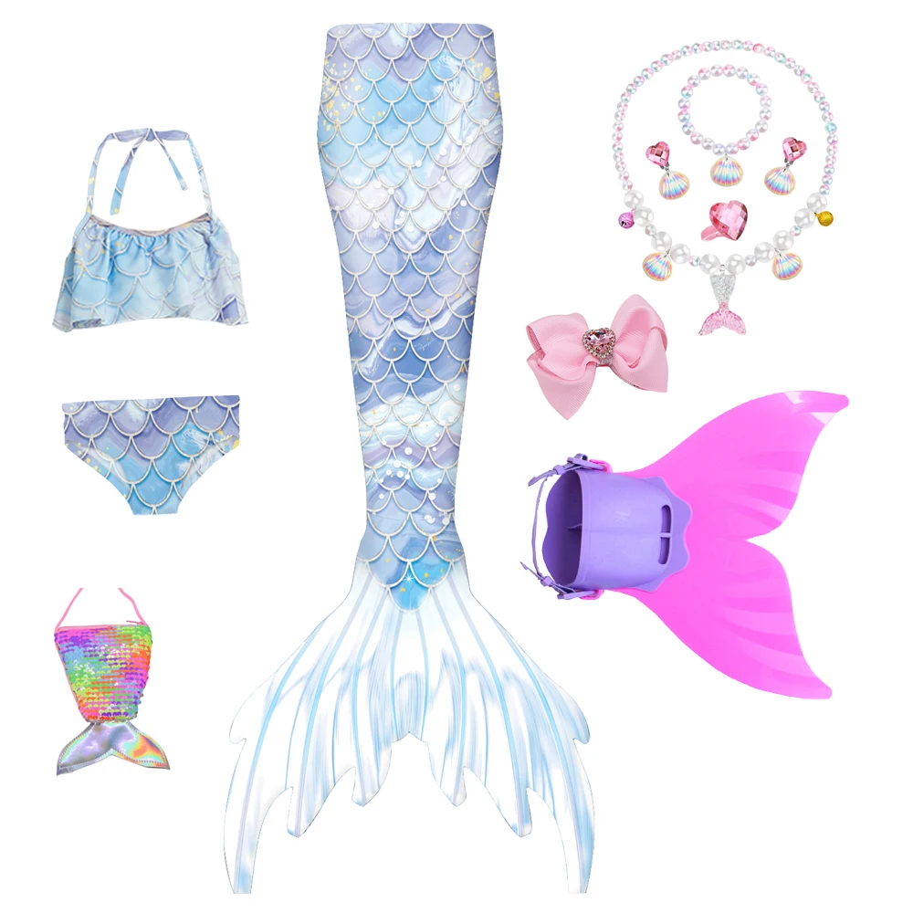 Girls Mermaid Tail Princess Dress with Monofin Kids Holiday Mermaid Costume Cosplay Summer Mermaid Swimsuit Birthday Cosplay