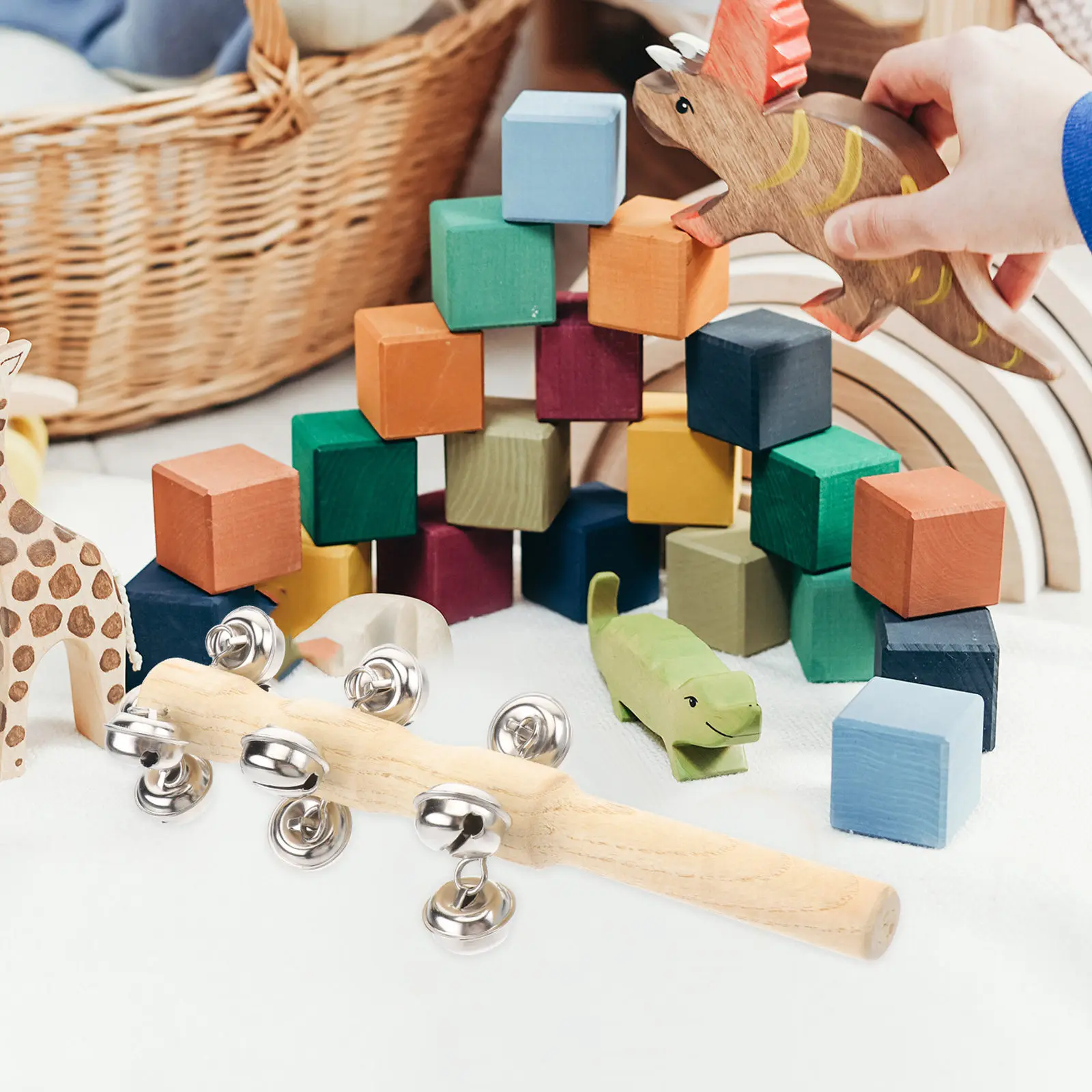 10 個木製ガラガラベビーハンドジングルベル滑らかな表面安全なグリップ感覚トレーニング早期音楽開発子供教育