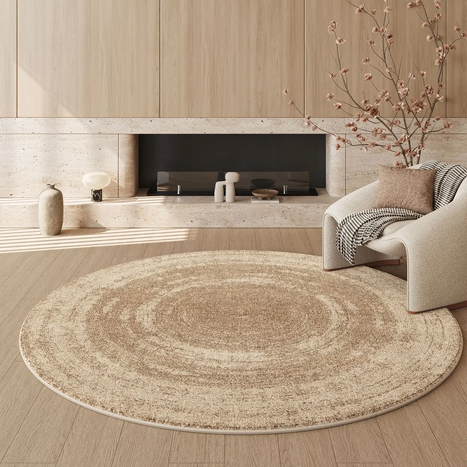 Ultra-Soft Faux Cashmere Round Rug Minimalist Modern Living Room Foot Mats Bedroom Floor Protection Mats Home Decor Light Color