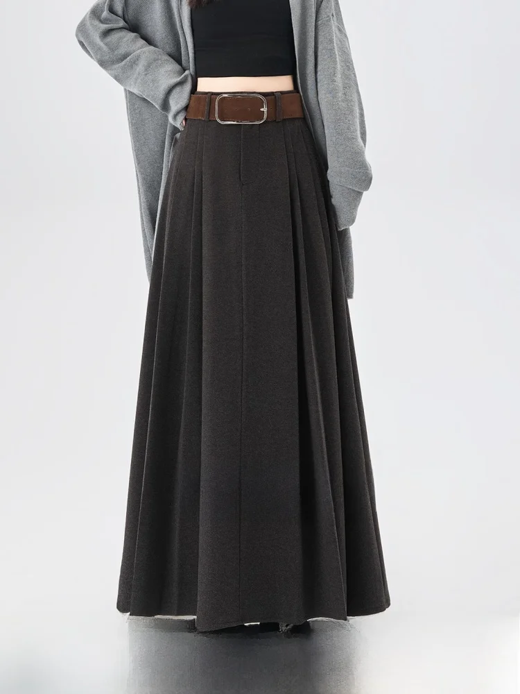 

Deep ey Long High Waist A-Line Skirt Draped f-length Umbrella Skirt Folded Bridesmaid Dr Korean Sle Commute Wear