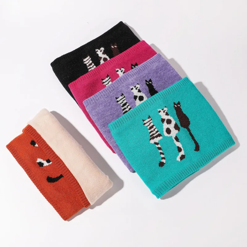 Szalik dziecięcy z motywem kreskówkowego kota, ocieplacz na szyję, zimowy, dzianinowy, polarowy, ciepły, dla chłopców i dziewcząt, wiatroodporny, miękki, okrągły szalik dla dzieci.