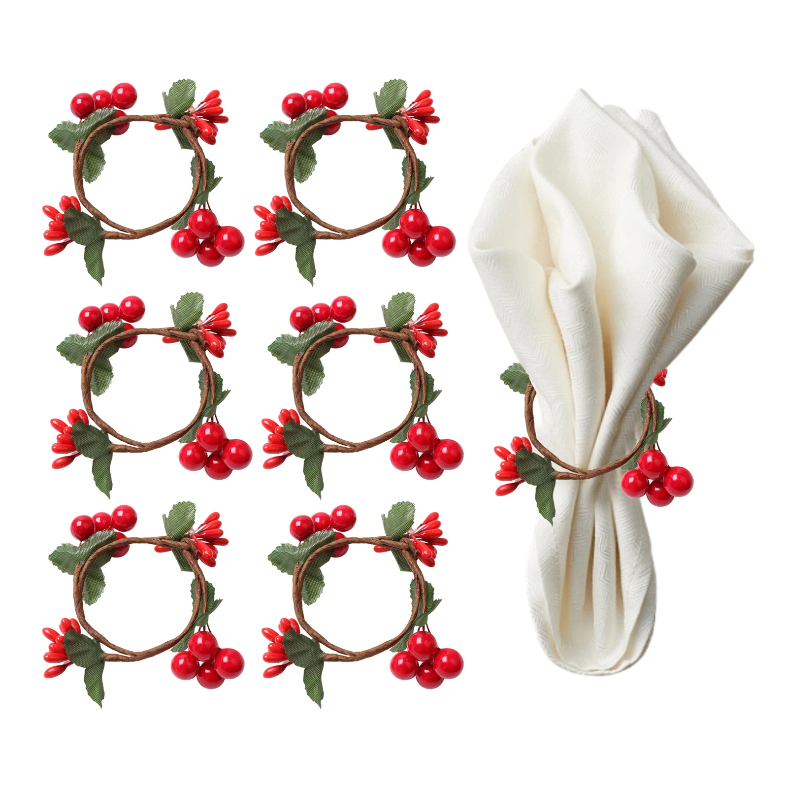 christmas decorations for home Handmade Berry Napkin Ring Napkin Wreath for Wine Bottles Candles Vases