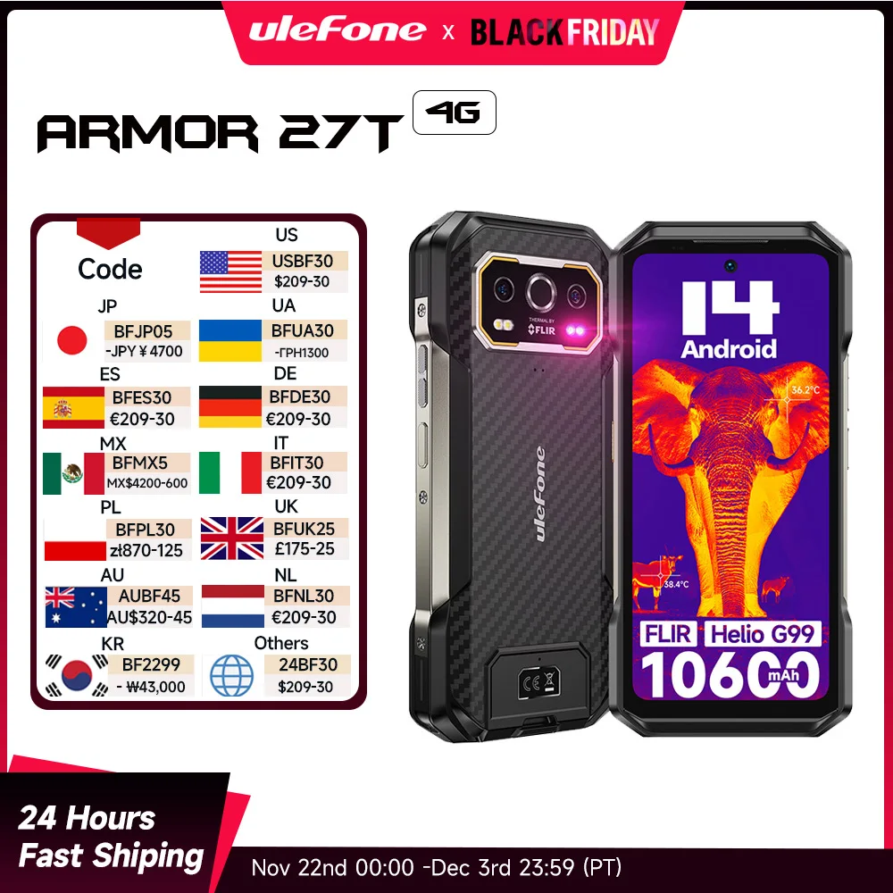 【НОВИНКА 2024 ГОДА】 Ulefone Armor 27T 4G 10600 мАч Защищенный телефон 24 ГБ ОЗУ (12+12), 256 ГБ ПЗУ Android 14 Смартфон 6,78