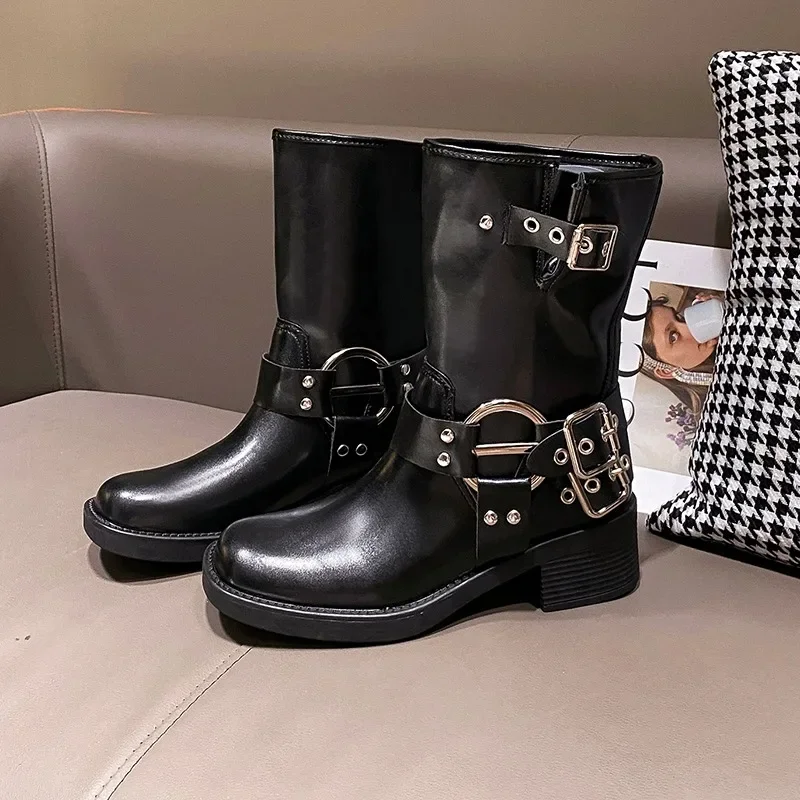 Winter shoes for Women Biker Boots Fashion Belt Buckle Ladies Elegant Platform Flats Short Booties Casual Women\'s Knight Booties