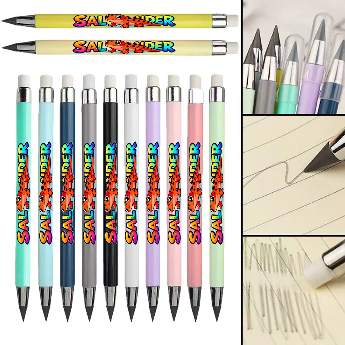 

12pcs salamander text combination pattern eternal pencil is not easy to break pencil student sketch pencil
