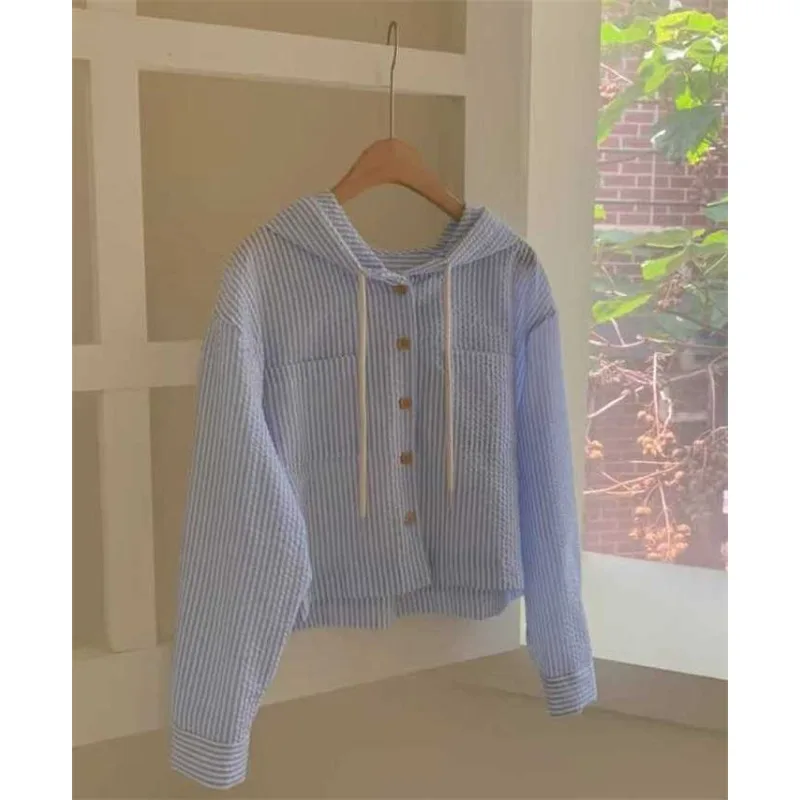 Abrigo holgado de verano para mujer, protección solar Irt Ort Svel Sweet Sle, aire acondicionado con sombrero, patrón de rayas, nuevo modelo