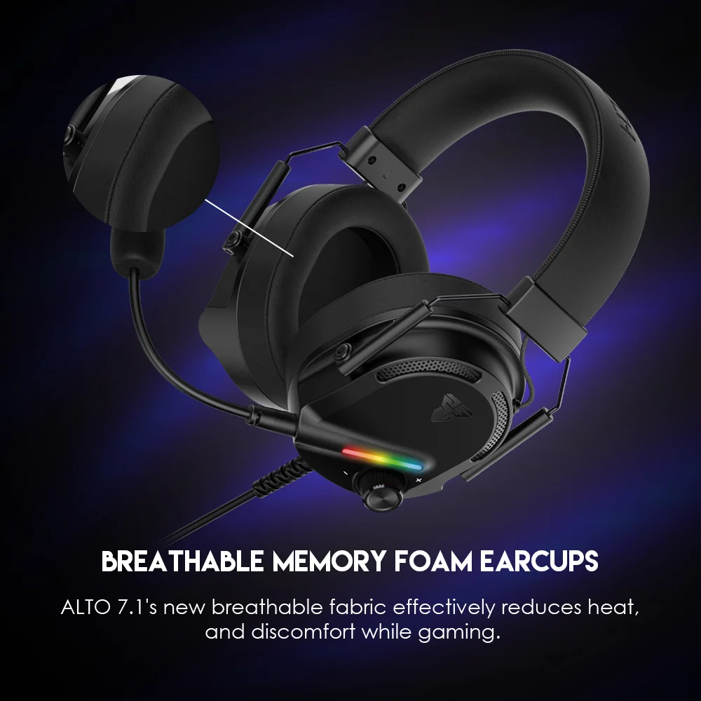 FANTECH ALTO 7.1 HG26 Gaming Headphones With 7.1 Virtual Channel RGB USB Headset With Noise Cancelling Mic Wired Gamer Earphones