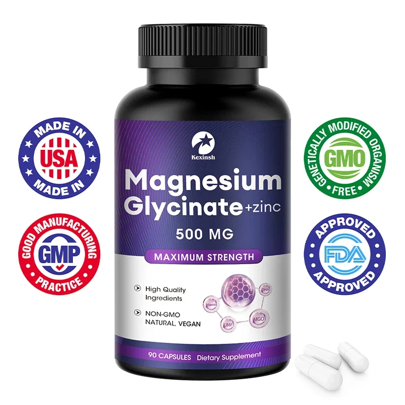 Kexinsh Magnesium Glycinate Capsules Supplement 500mg Magnesium and Zinc Capsules High Absorption Bone Support Health Care