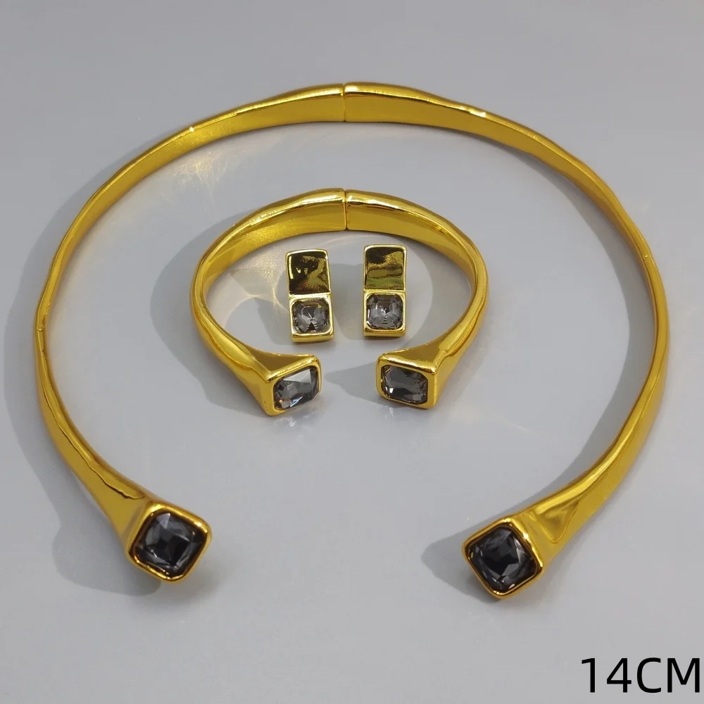 2026 Spain Light Luxury Noble Colored Zircon Gold Silver Geometric Set Three Piece Surprise Gift