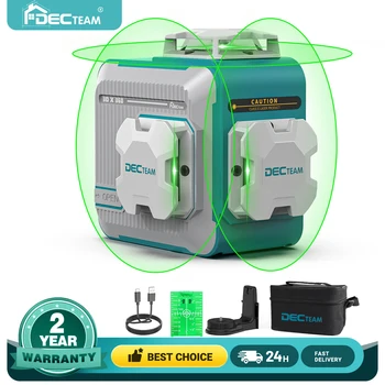 충전식 리튬 이온 배터리 포함 셀프 레벨링 레이저 레벨, 3D 12 라인, DECTEAM 3x360 ° 녹색 빔 크로스 라인 레이저 도구, M03CG