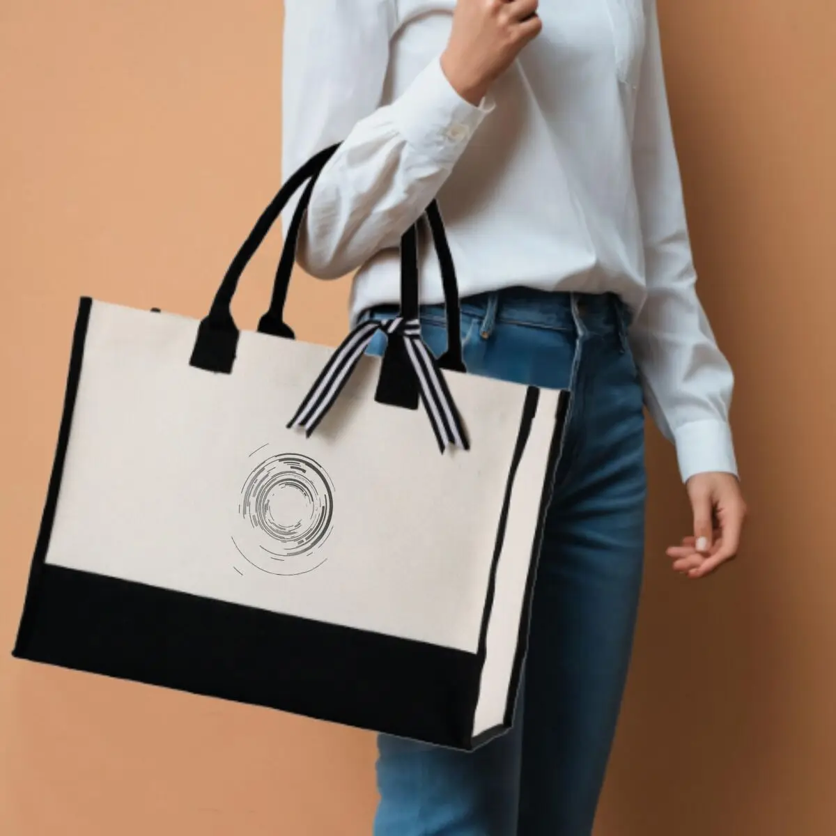 Circular Tech Pattern Premium Patchwork Canvas Tote für luxuriöse Geschenkverpackungen