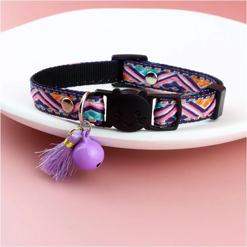 Adjustable Cat Collar Colorful With Tassels And Bells Pet Necklace Plaid Jacquard Pattern Exquisite Pet Neck Strap Puppy