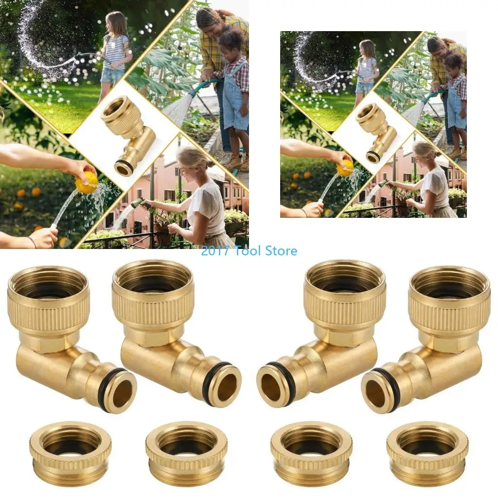 

K92A Pack Of 2 Brass Angled Hose Connectors Garden Tap Adapter 90 Degree Rotating Hose Pipe Attachment for Outdoor Use