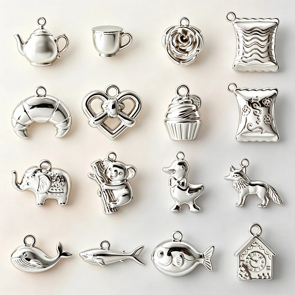 5pcs Silver Plated Stainless Steel Charms Fox Dolphin Whale Duck Home Beads Pendant For DIY Jewelry Necklace Bracelet Keychains
