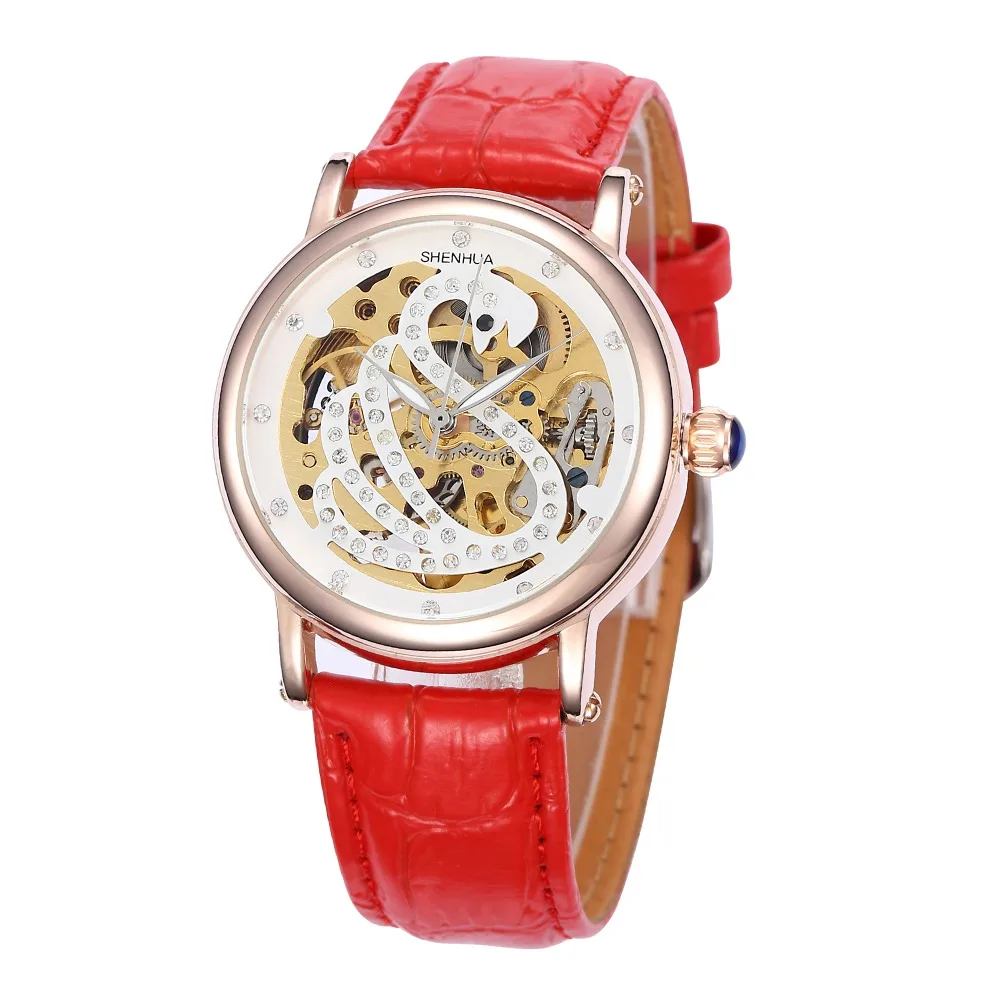 SHENHUA 여성용 기계식 자동 시계, 최고 브랜드 럭셔리 라인석 방수 시계, 패션