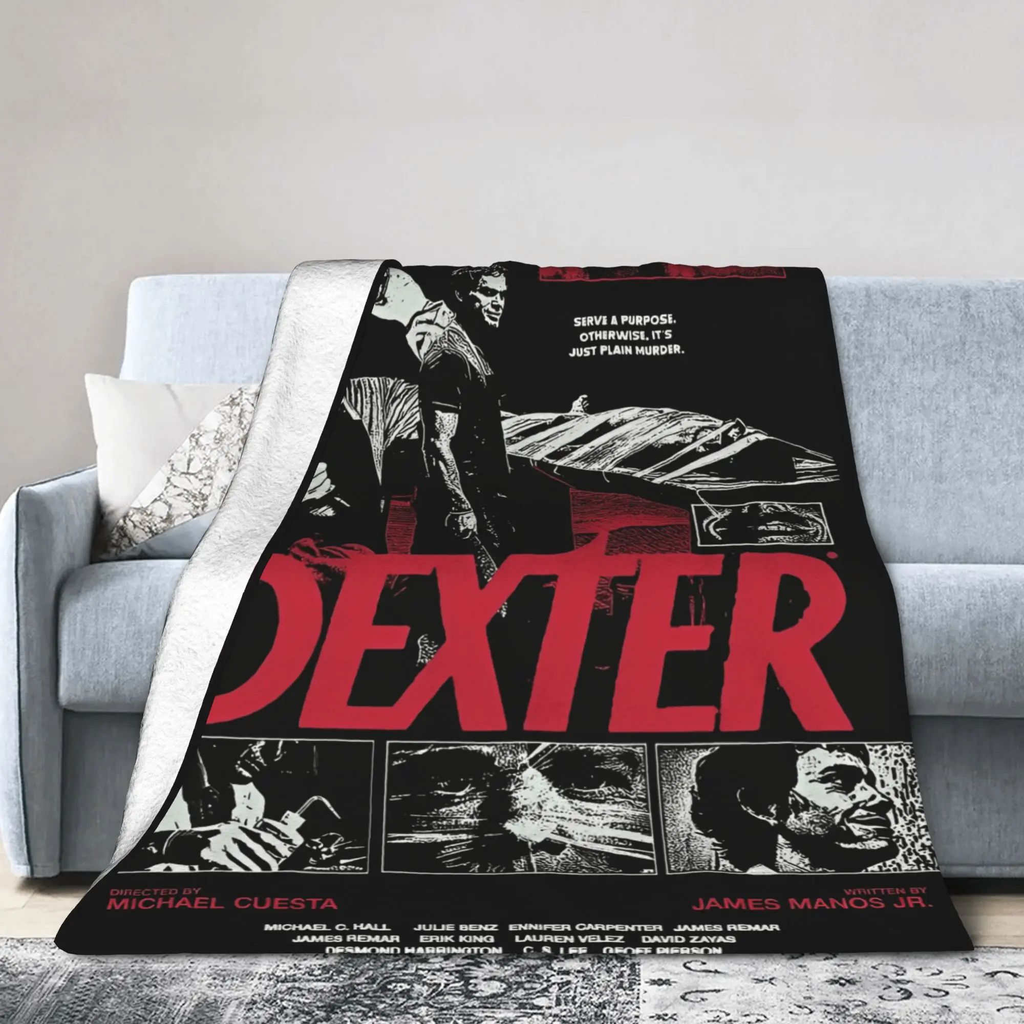 Dexter Morgan  Bedding Throws Warm Fashion Blanket Blood Forensic TV Series For Living Room Camping Flannel Bedspread Bed Cover