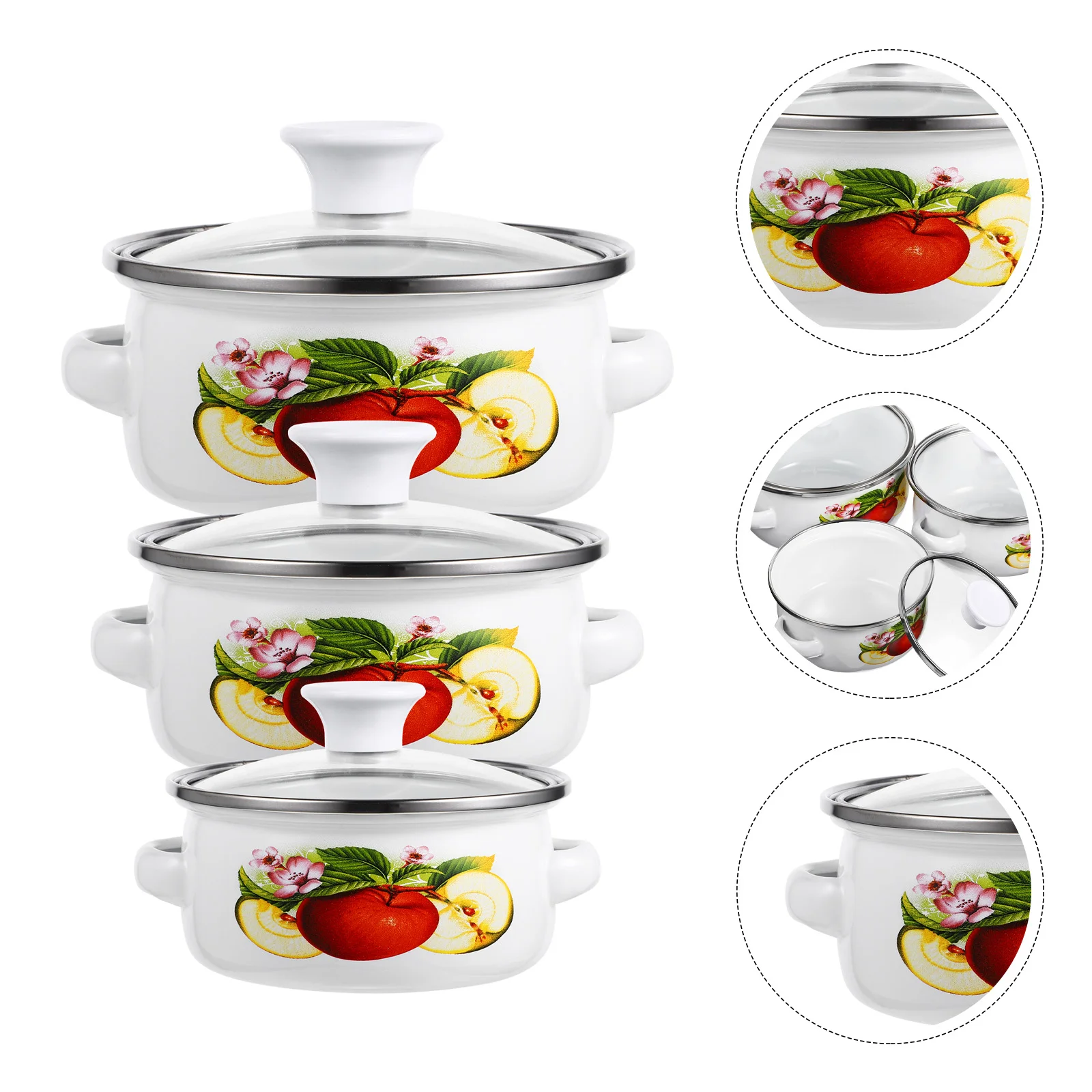 

3 Pcs Enamel Pans for Cooking High Quality Small Pot Soup with Handle Stove Top