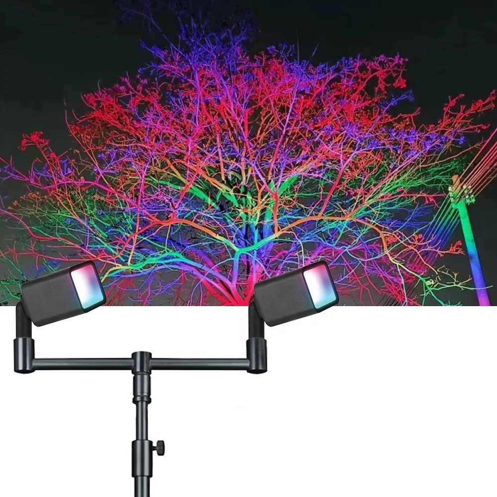 

RGB Color-Changing 36W LED Garden Light Double-Head Outdoor Tree Spotlight Aluminum Body Waterproof IP65 Solar/Electric Power