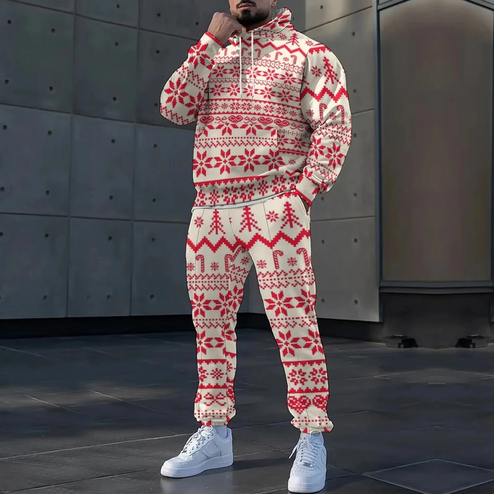 Conjuntos de sudaderas con capucha de Navidad creativas a la moda, conjunto de ropa y pantalones con capucha de manga larga con estampado 3D de alce, trajes informales de otoño e invierno