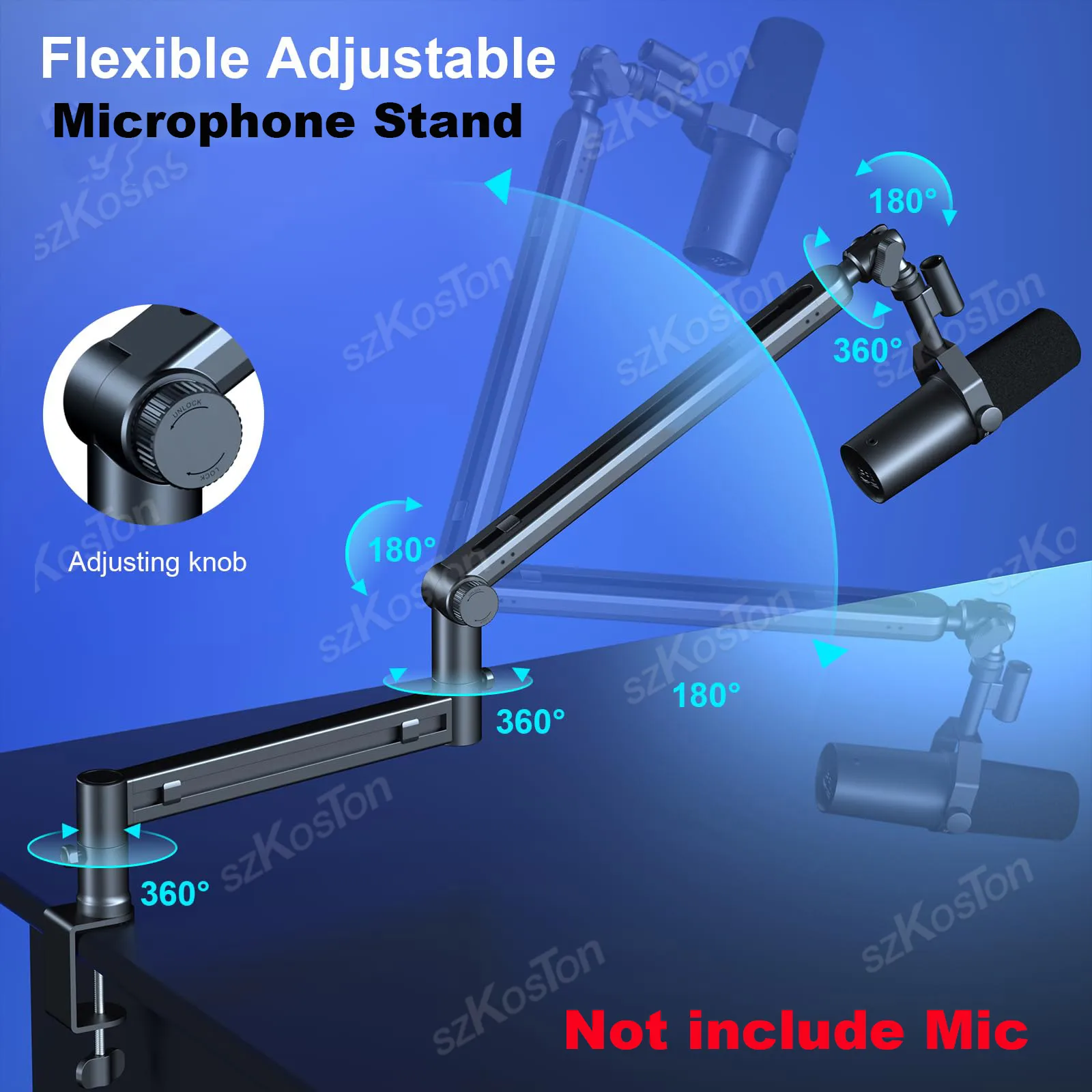 

Adjustable Microphone Stand Low Profile Mic Arm with Cable Management Microphone Boom Arm for Blue Yeti SM7B MV7 AM8 K688 A6V