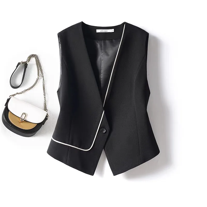 

Женский жилет Bla-Button на весну-осень, приталенный, с глубоким V-образным вырезом, качественный, с подплечниками, с одним карманом