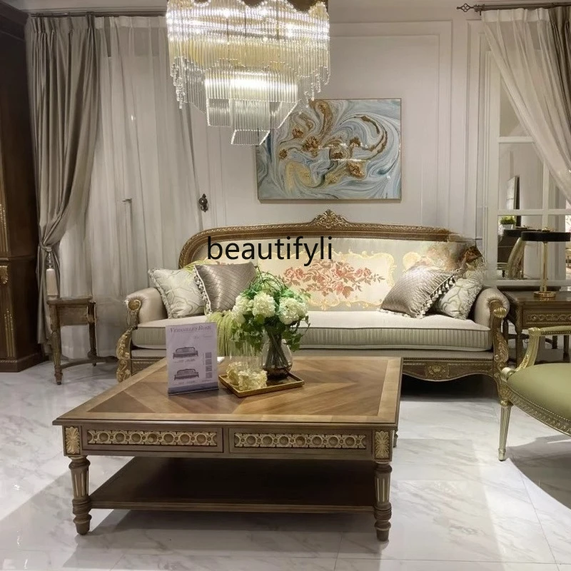 

Solid wood coffee table, light luxury living room coffee table modern high-end brown tea table villa coffee table furniture