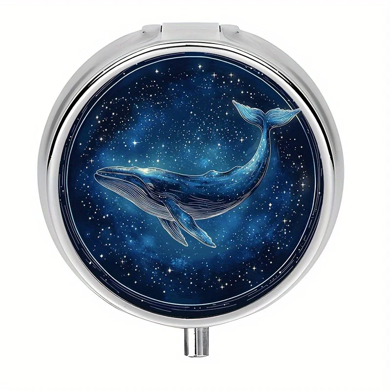 1 mini pill box with 3 compartments, galaxy whale-themed mini pill box, medicine storage box, unique gift for travel