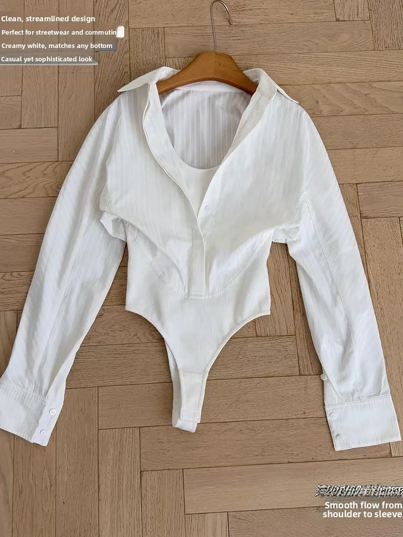 

White Silk Blend Slim Fit Ne irt Women's Summer Top French Sle ort Sve Long Sve Breathable Skin-Friendly